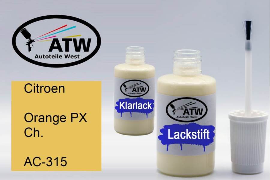 Citroen, Orange PX Ch., AC-315: 20ml Lackstift + 20ml Klarlack - Set, von ATW Autoteile West.